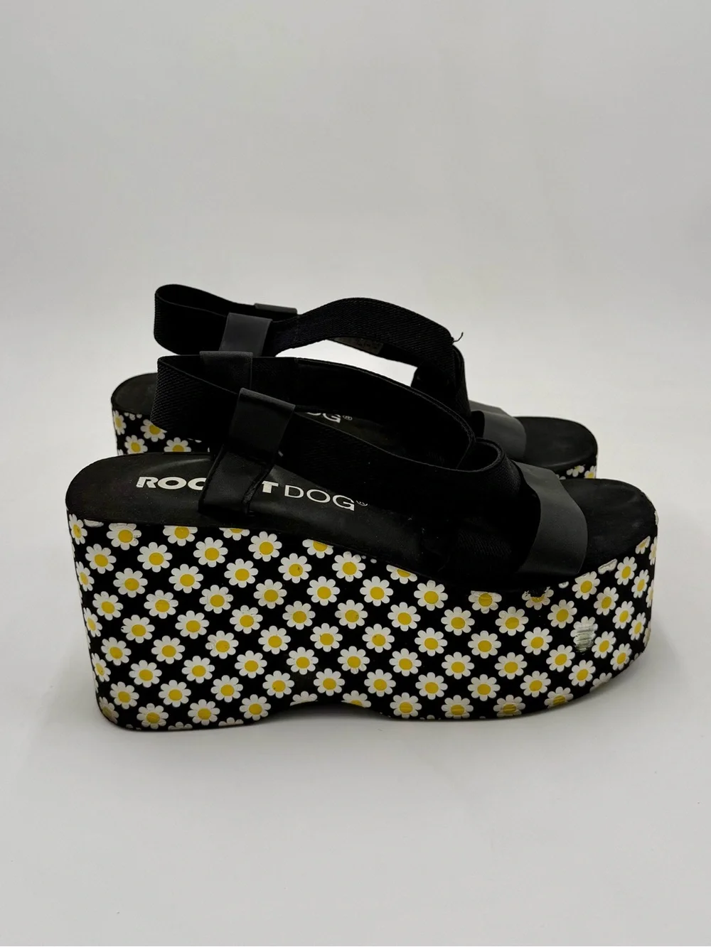 RocketDog Black and Yellow Daisy Platform Wedges
